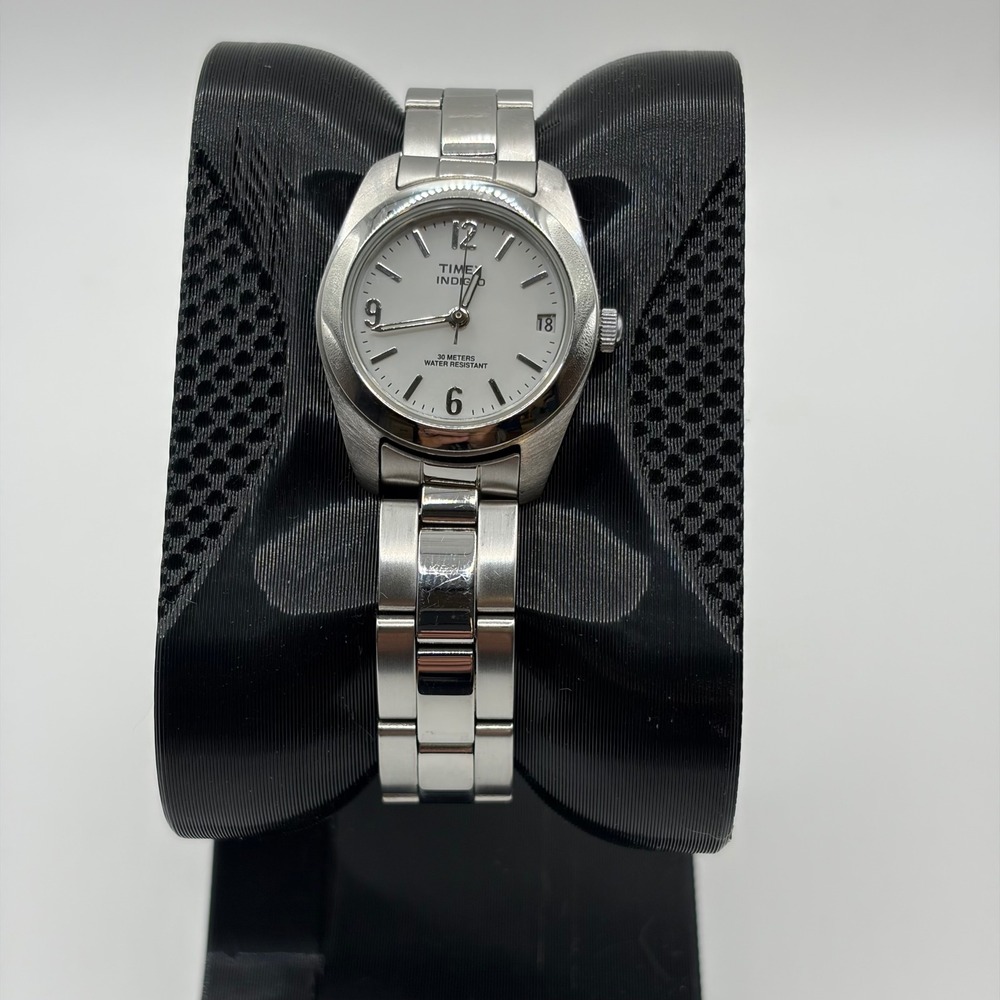 Timex Indiglo Watch Women Silver White Dial‎ Date Indiglo Casual Timepiece